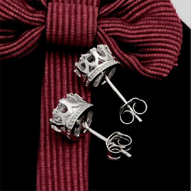 1 пара серьги-гвоздики с кристаллами в форме короны посеребренные модные