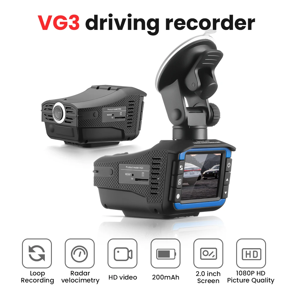 Видеорегистратор VG3 1080P Full HD с антирадаром голосовым оповещением на английском и