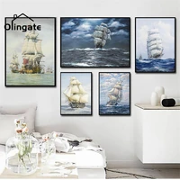 realist ship sailboat canvas painting vintage landscape wall picture print one piece wall poster art home decor for living room
