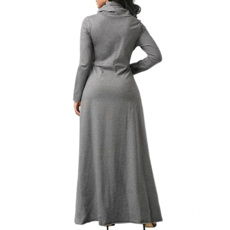 

Women Warm Dress With Pocket Casual Solid Vintage Autumn Winter Maxi Dress Robe Bow Neck Long Elegant Dress