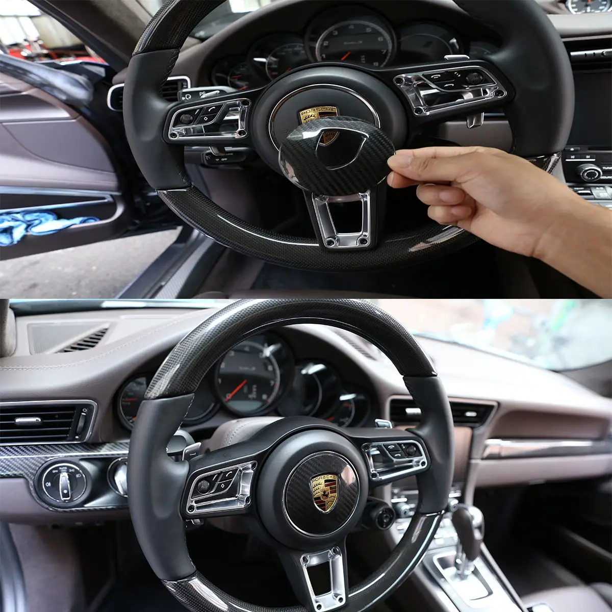 

Carmon For porsche accessories Macan hard Carbon Fiber steering wheel cover interior accessories 2014-2020