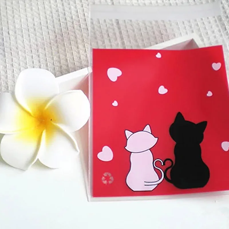 100 шт Подарочная черно белая сумка с рисунком кота вечерние сумки упаковка для