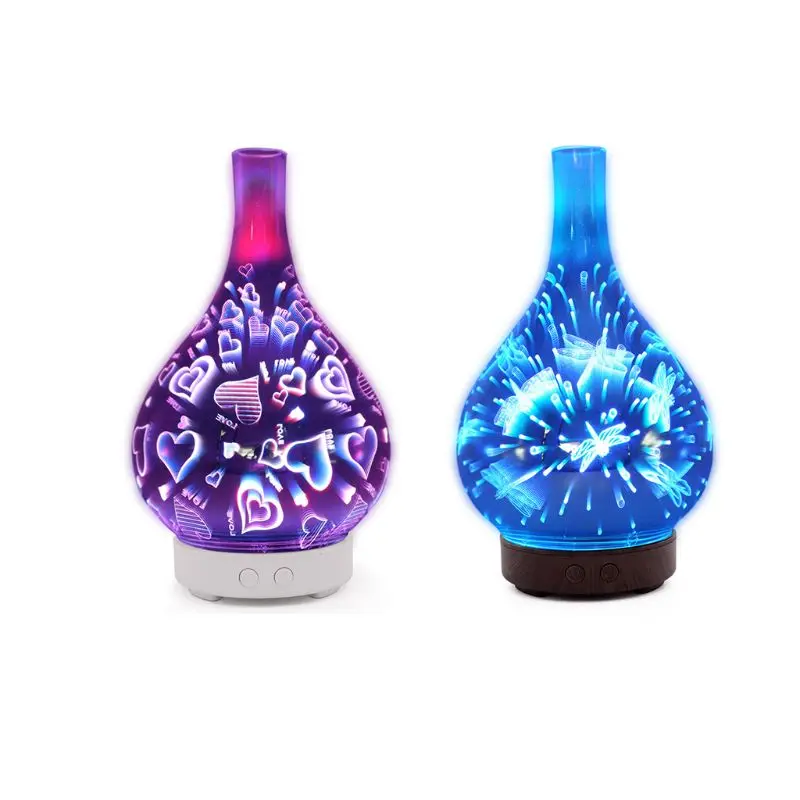 

3D Glass Firework Night Light Ultrasonic Essential Oil Diffuser Aroma Aromatherapy Fine Fog Humidifier Anti Slip Base Room