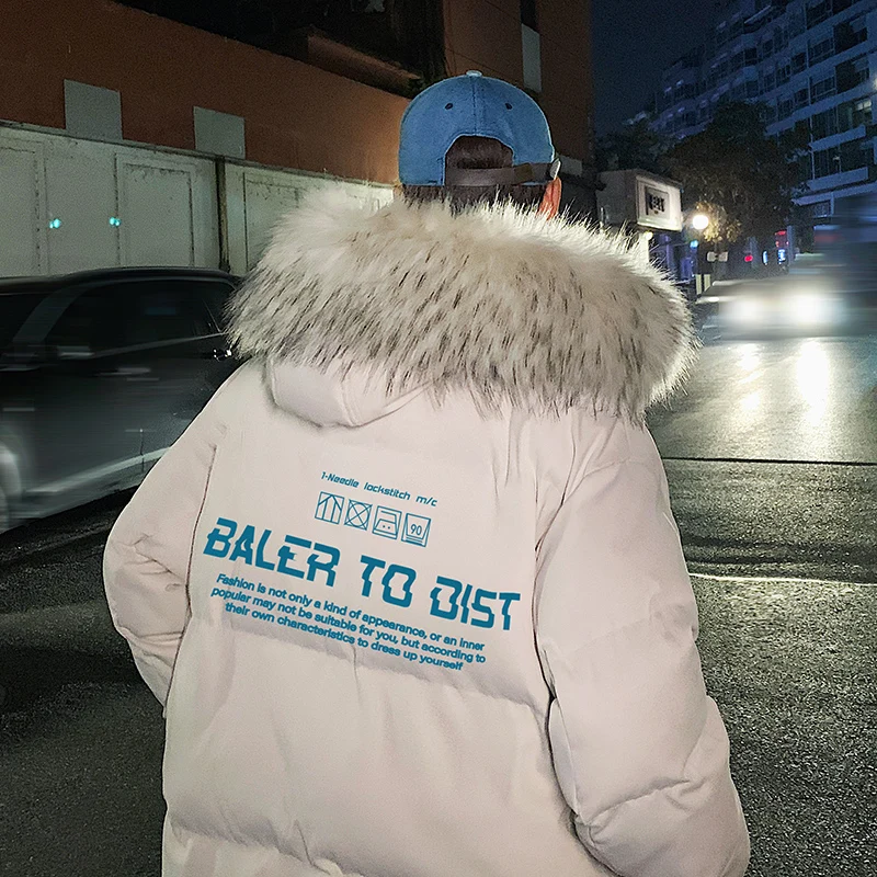 Large Fur Collar Cotton Coat Coat Men's Winter Thickened Couple down Cotton-Padded Coat Fashion Brand Loose and Warm Cotton