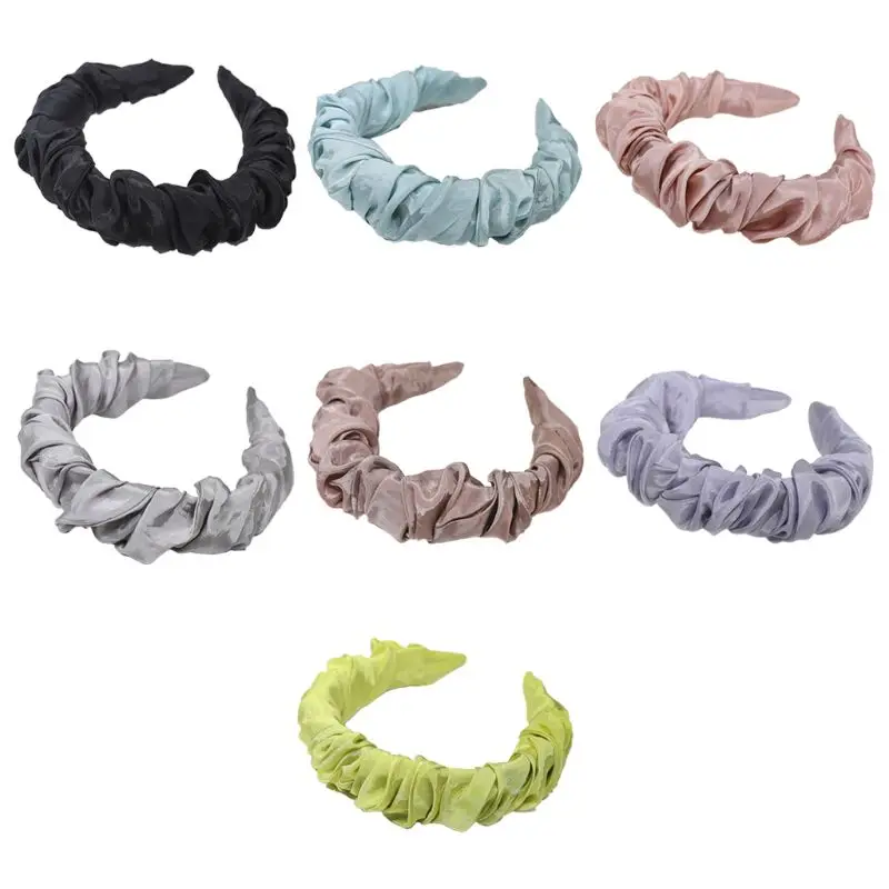 

2020 Fresh Style Women Wide Headband Shiny Solid Candy Color Wrinkled Party Hair Hoop