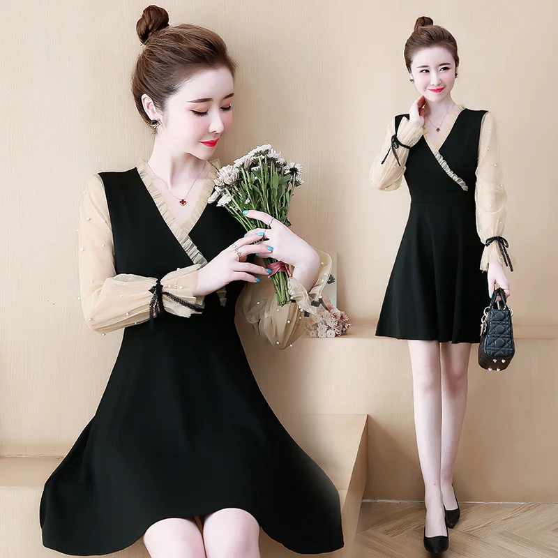 

Корейская мода женская одежда для вечеринок пикантные винтажные женские платья большого размера одежда 2020 черное платье с стежками женско...