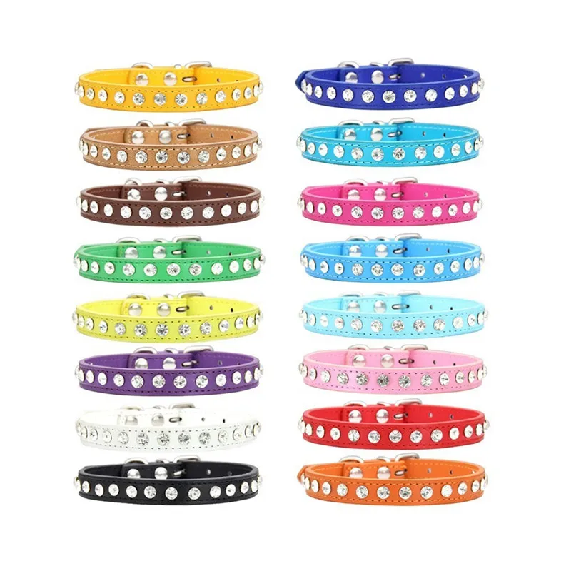 

Puppy Dog Collar Crystal Hot Bling Rhinestone Pu Leather Puppy Cat Collars Necklace Neck Strap Personality Pet Products Collar