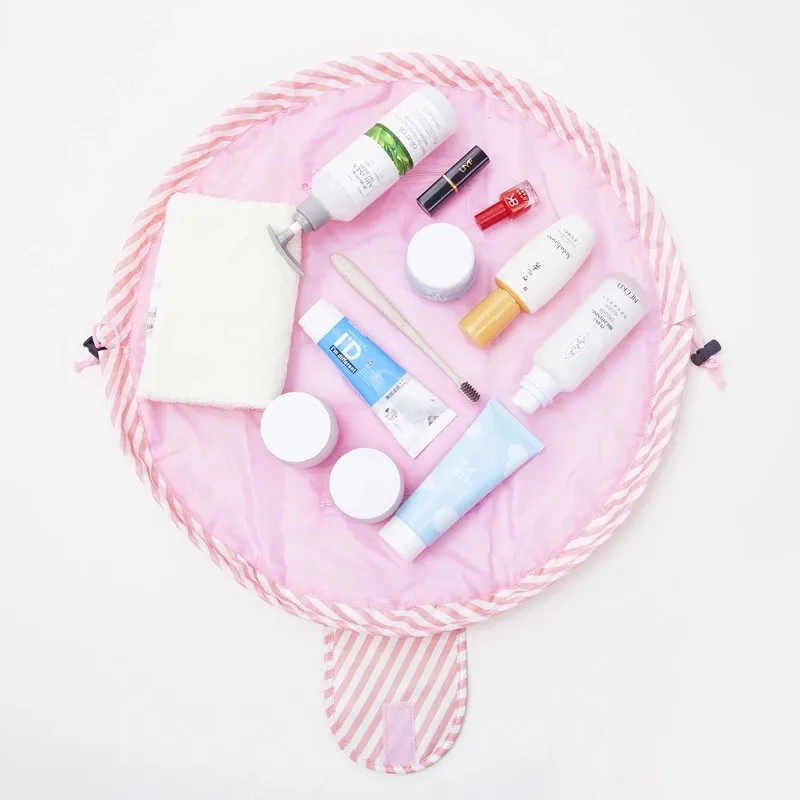 

Lazy Men Storage Bag Printing Drawstring Makeup Organizer Portable Travel Cosmetics Women Bag Rolling Round Dustproof Cover