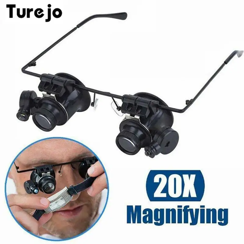 

20X Magnifying Magnifier Glasses With LED Light Double Eye Magnifying Eyeglass Lens For Magnification Jewelry Watch Repair​​