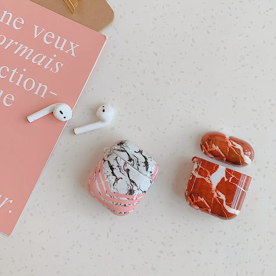 Роскошный Мраморный чехол для Airpods аксессуары наушников Air Pods Жесткий Чехол из