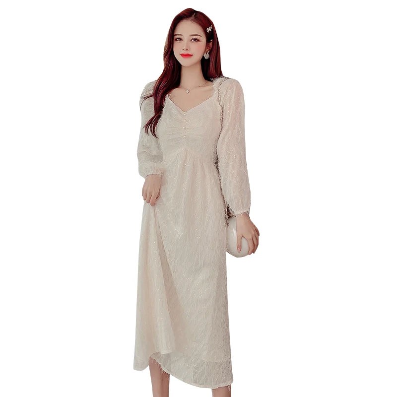 

COIGARSAM French Style Women dress New Spring Vintage Tassel Dresses 8011