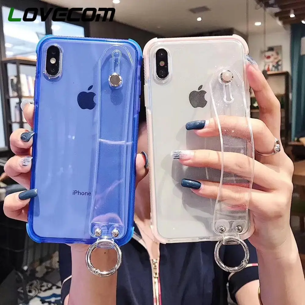 Роскошный lovecom Блестящий прозрачный браслет для ремня чехол для iPhone 11 Pro Max XR XS Max 6, 6 S, 7, 8plus X мягкий чехол-накладка для телефона