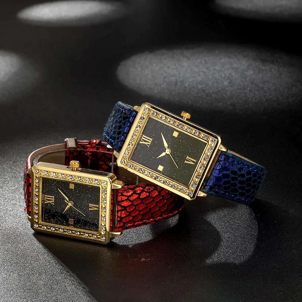 2019 новые прямоугольные часы со стразами Римский узор Водный куб ремень женские