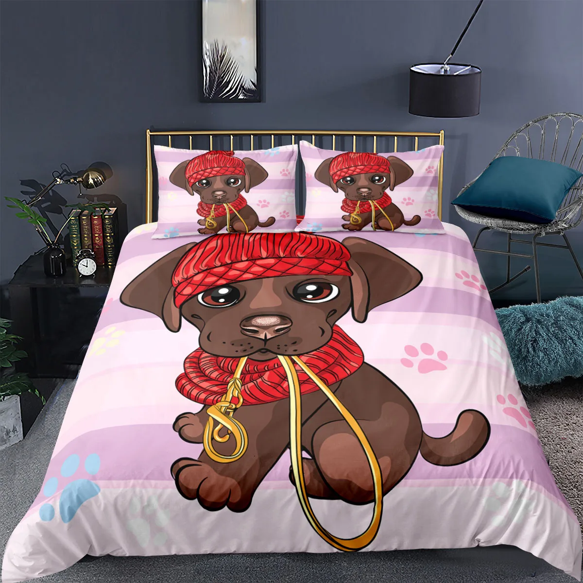 

Cartoon Dog Duvet Cover Set Single King Queen King Size Kids Cute Animal Bed Set Pink Bedclothes 220x240 200x200 Quilt Covers