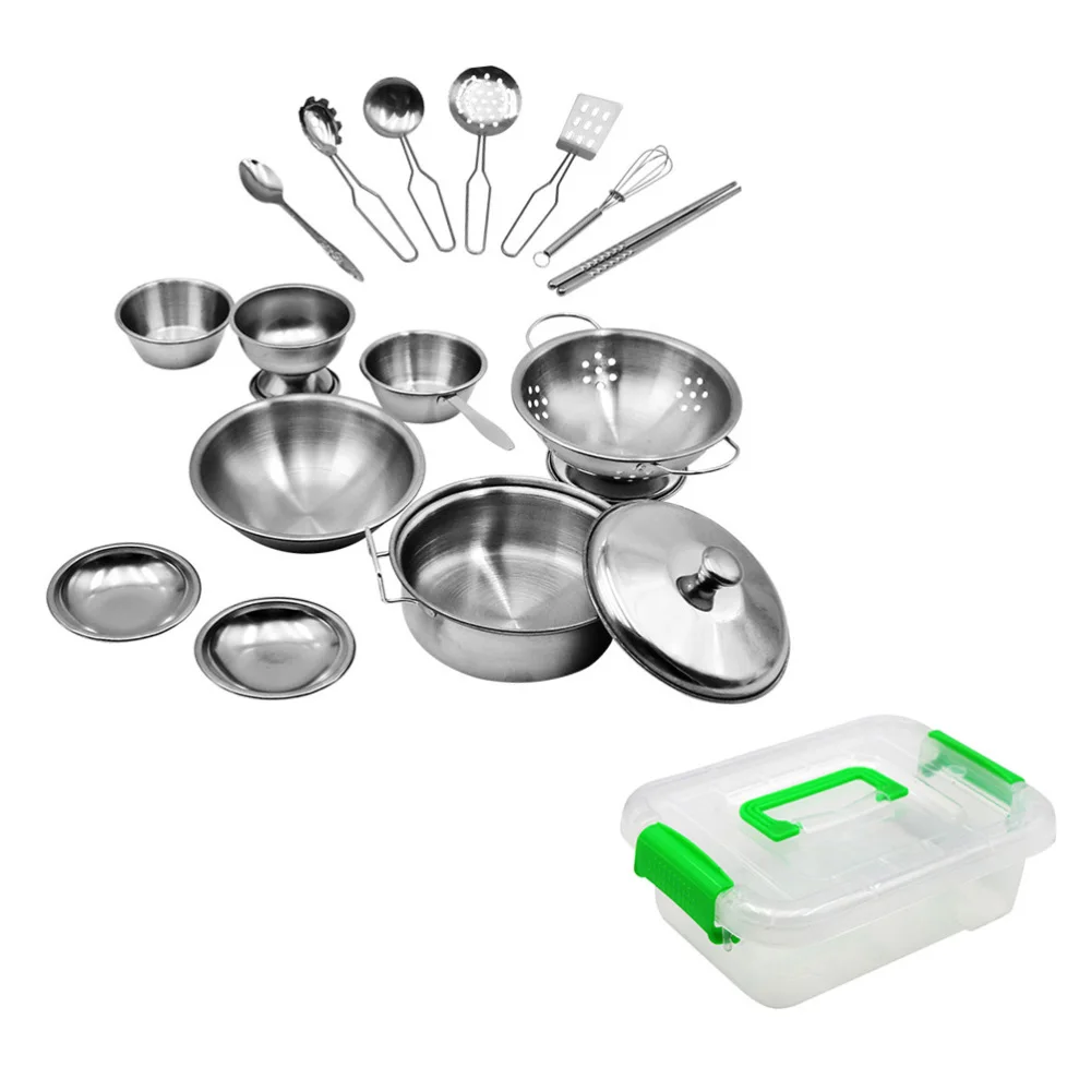 

1 Set of 17pcs Stainless Steel Cooking Toys Kitchen Cookware Toys for Kids Children