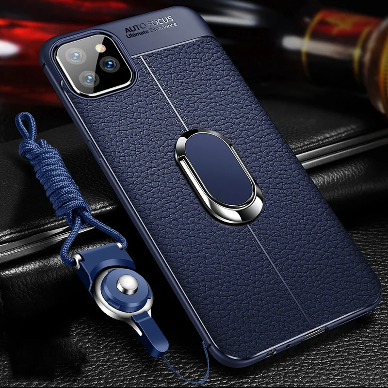 Синий OceSap для iPhone 11 Pro Max чехол Роскошный кожаный магнитный кольцевой кронштейн задняя крышка для iPhone X XR XS Max 7 8 Plus чехол Coque - Цвет: Синий