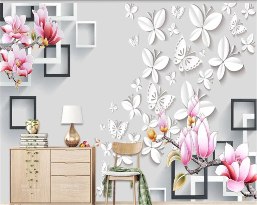

Beibehang индивидуальные цветы современный нордический минималистичный ручная роспись трехмерные цветы 3D ТВ фон обои