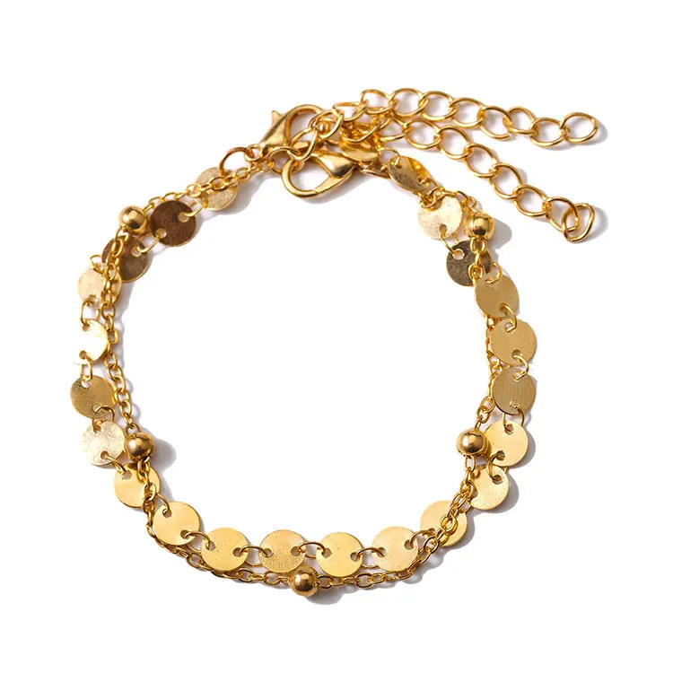 США контракт Национальный Стиль металла блёстки диск двойная цепь ноги летние