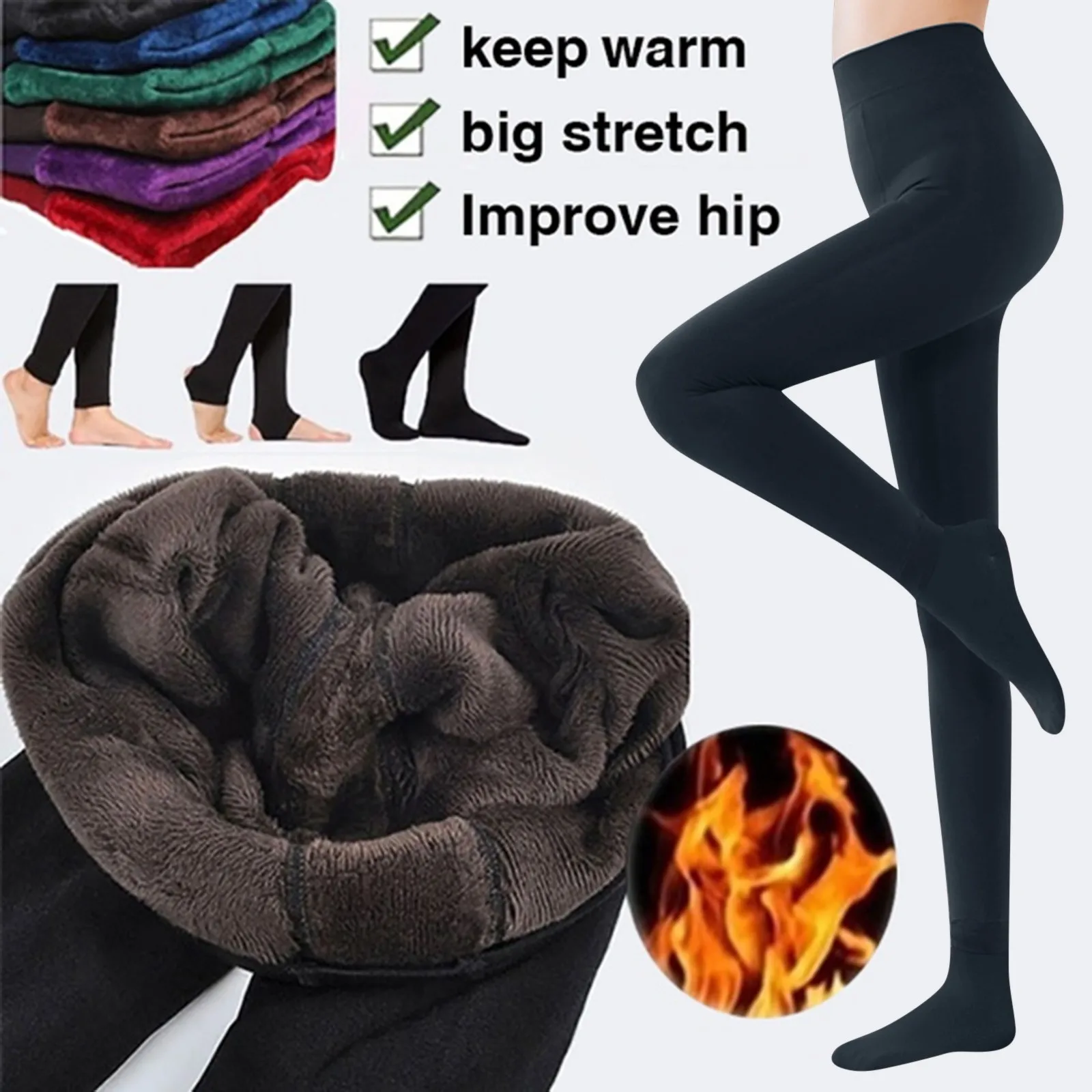 

High Waist Warm Leggings Pantyhose Pants Fashion Women Brushed Stretch Fleece Lined Thick Tights Leggings Trousers Female