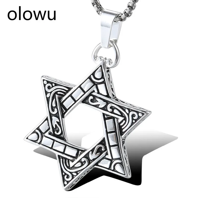 Мужское ожерелье olowu из титановой стали с подвеской в виде гексаграммы звезды