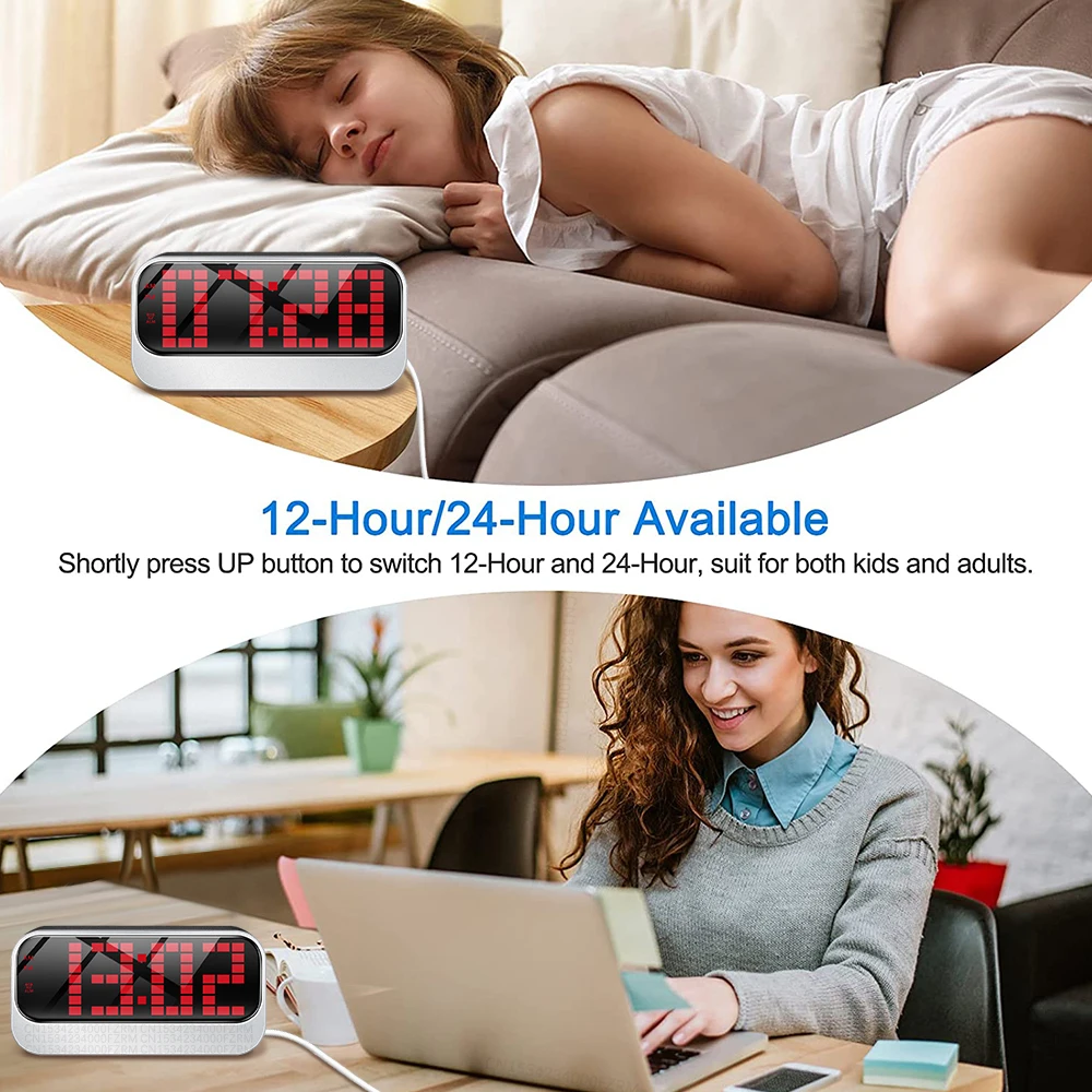 

Home LED Digital Smart Desk Alarm Clock Watch Table Electronic Desktop Clocks With Large Digital Temperature Calendar Display