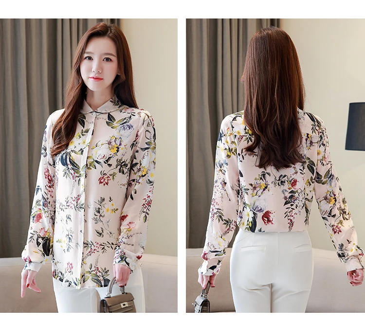 

Houthion Casual Shirt Women's blouses New Printed Silk Long-sleeved Blouse Lapel Summer Tops Thin Comfortable Fashion