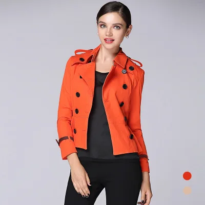 

Top Double-breasted Women Fashion Ruffled Short Trench B18 high quality