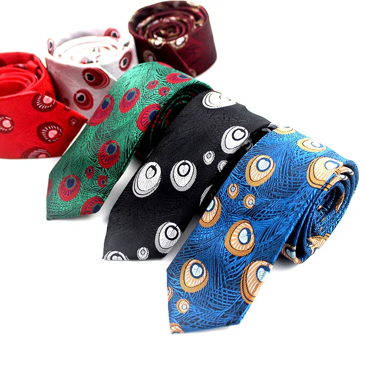 Мужской галстук 6 см узкий Модный повседневный зеленый с павлиньими перьями