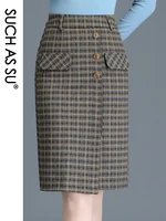 new fall winter button lattice skirt women 2022 black wool fabric high waist wrap skirt s 3xl size knee length pencil skirt