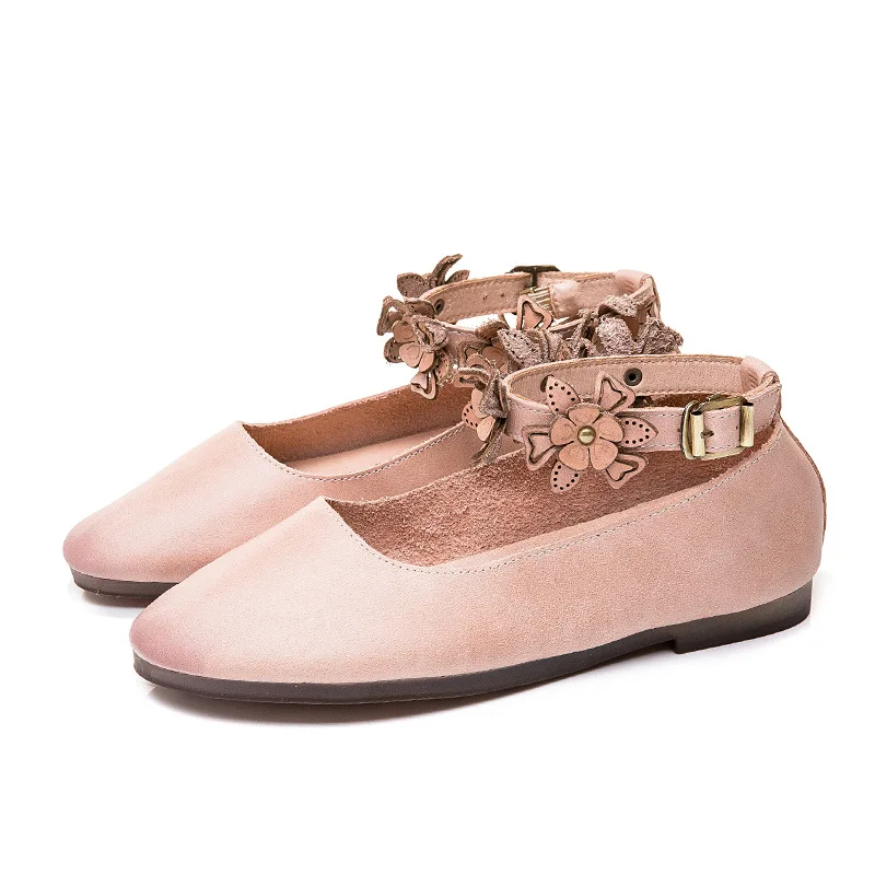 

Johnature Women Shoes 2021 New Autumn Flats Genuine Leather Buckle Strap Casual Round Toe Shallow Flower Handmade Ladies Shoes