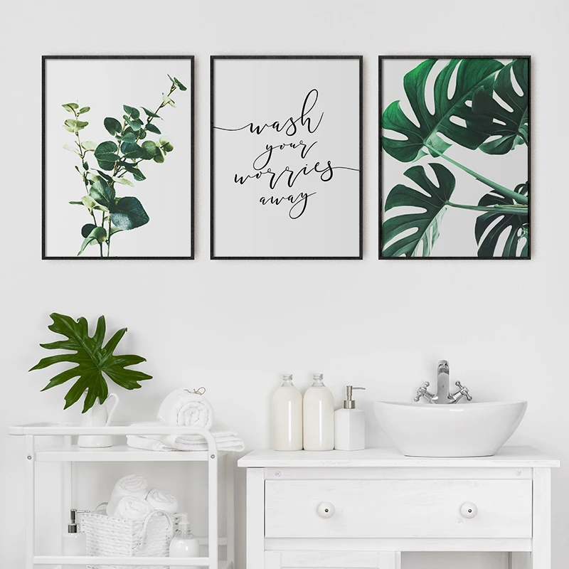 

Botanical Eucalyptus Monstera Leaf Posters and Prints Wash Your Worries Away Quote Canvas Painting Wall Art Picture Home Decor