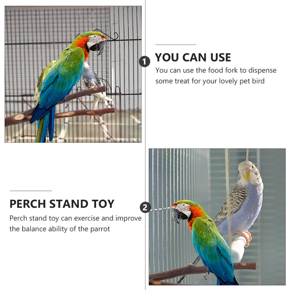 

4Pcs Parrot Perch Stand Wood with 1 Piece Food Fork Birds Cage Accessory