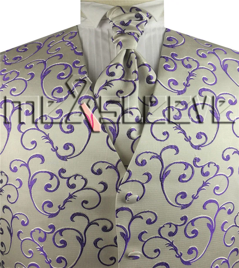 Стиль swirl узор Роскошная ткань мужской смокинг жилет набор - Цвет: purple 2