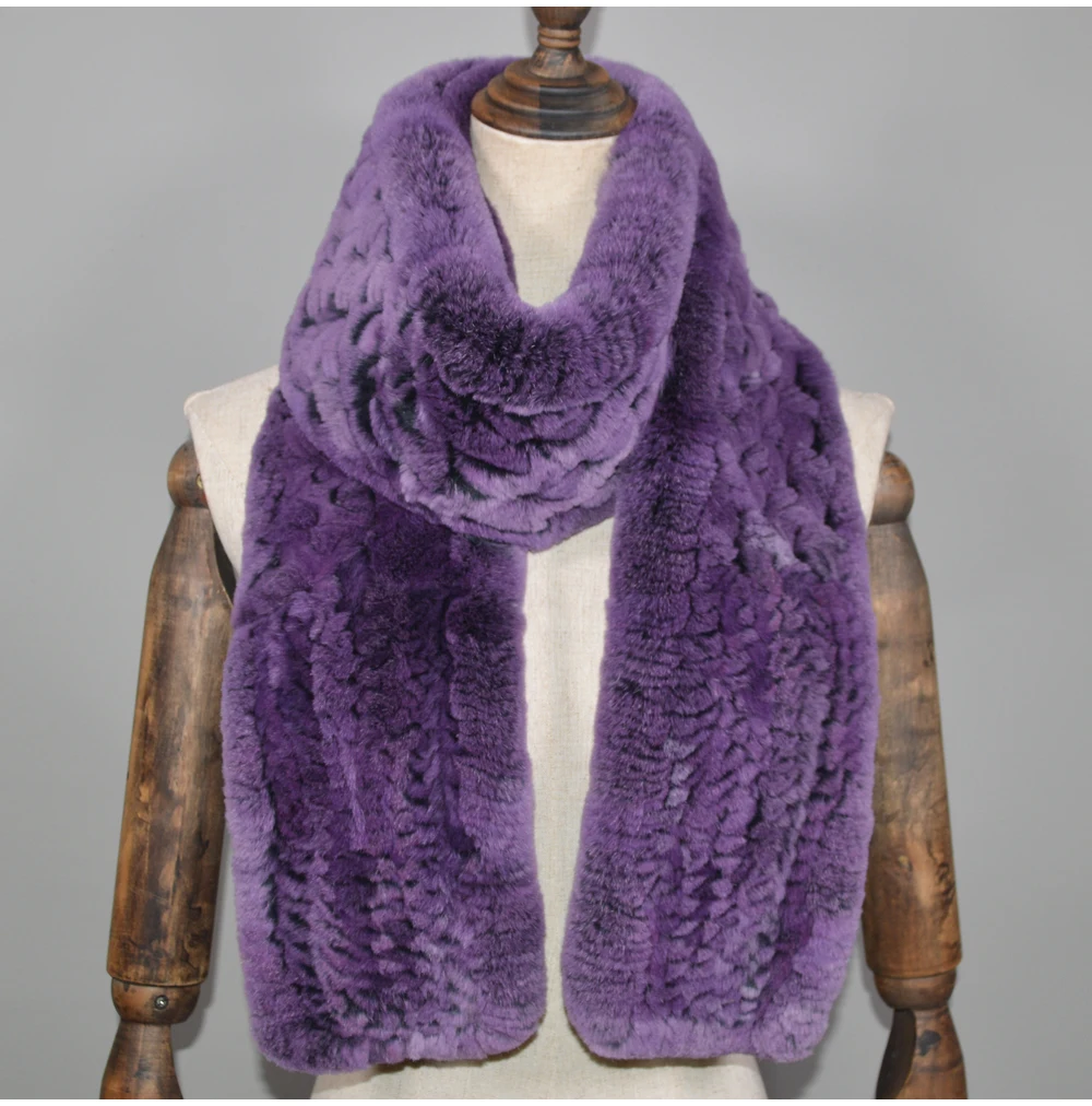 Winter Long Style Women Real Rex Rabbit Fur Scarf Rex Rabbit Fur Warm Soft Ring Scarfs High Quality Knit Rabbit Fur Scarves