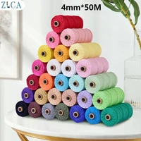 4mm x50m rope twisted cord 100 cotton rope colorful twine macrame cord string thread for party wedding decoration diy cord 4mm