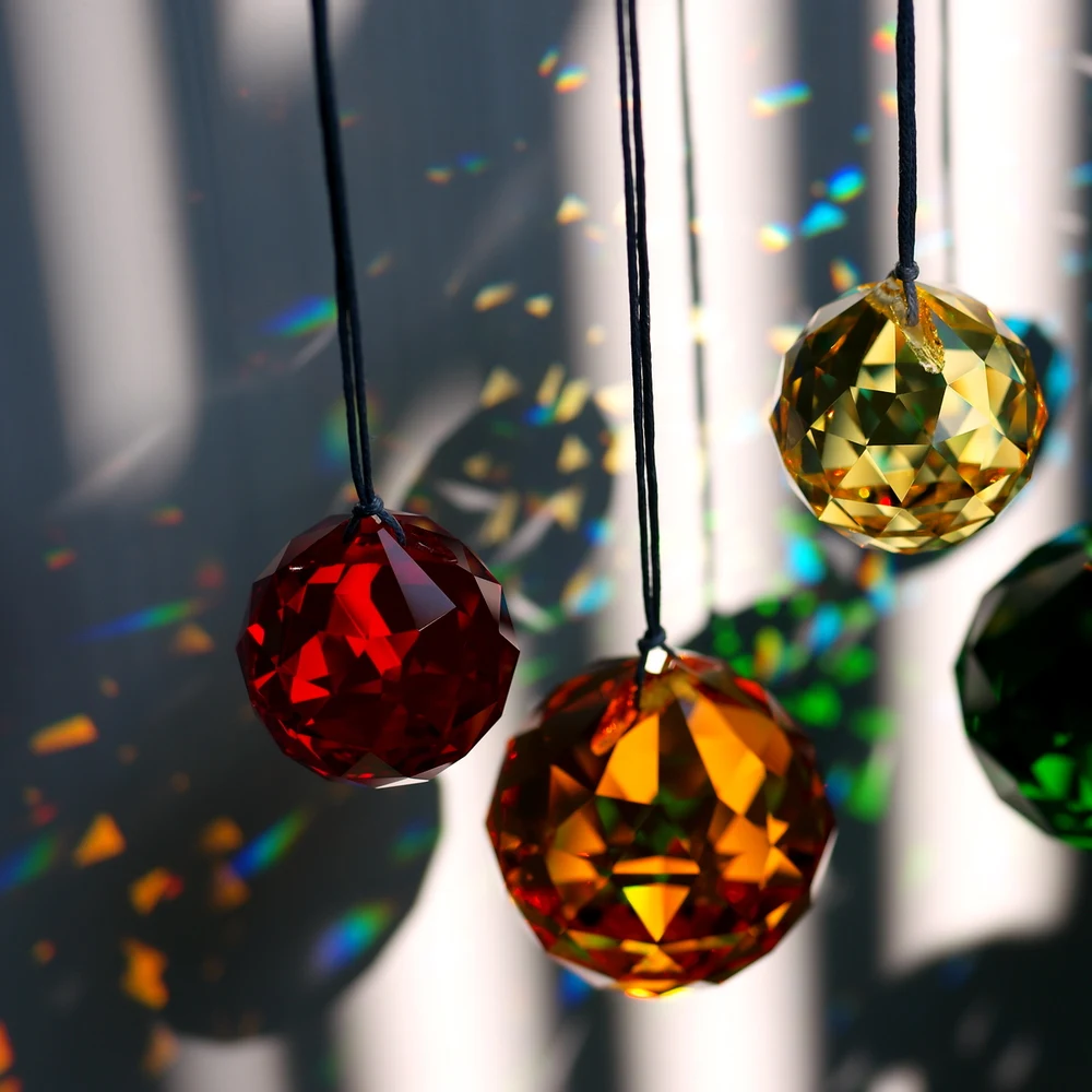GOLDENHAITAI-bola de cristal colgante, Prisma, parasoles, accesorios de ara&ntilde;a para decoraci&oacute;n de ventana de jard&iacute;n, 30/40mm, 7 Uds.-2