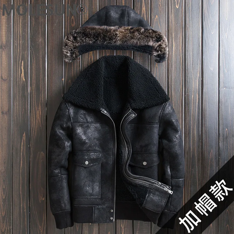 

AKOOSUN 2021 Men Clothing Winter Jacket Genuine Sheepskin Leather Jackets Mens Motorcycle Warm Clothes Male Ropa Hombre LXR1068