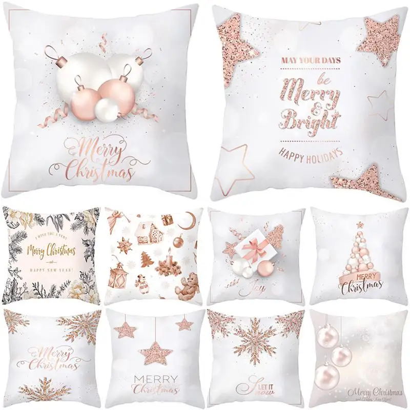 

Розовая Рождественская Пижама Рождественская снежинок снежков звездочек, с надписями, Наволочки Чехол Рождественское украшение для дома