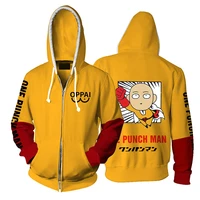 wholesale anime one punch man hoodies oppai 3d printed saitama hooded jacket streetwear casual zipper sweatshirt zip up outwear