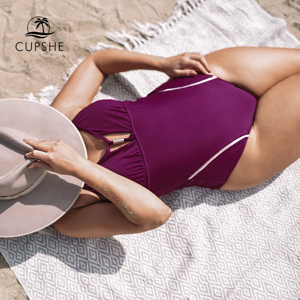 CUPSHE однотонный Фиолетовый купальник с открытой спиной Холтер Цельный женский