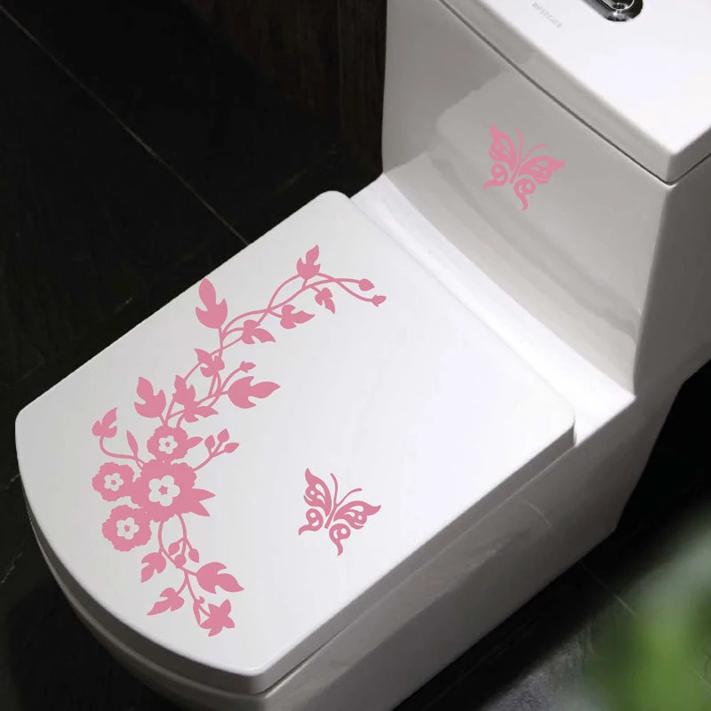1Pc Decorative Butterfly Flower Vine Toilet Wall Sticker Removable Art Decals Waterproof Home Bathroom Living Room Decor | Дом и сад
