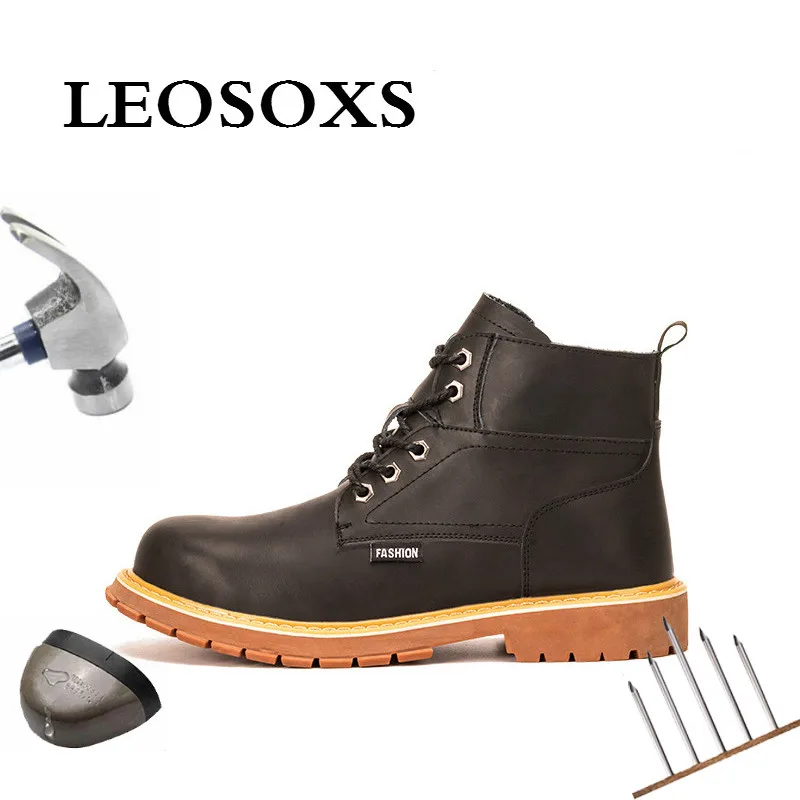 LEOSOXS odporne na zużycie przenośne buty przemysłowe bezpieczeństwo stalowe Toe wygodne buty do pracy odporne na przebicie bezpieczeństwo obuwie męskie