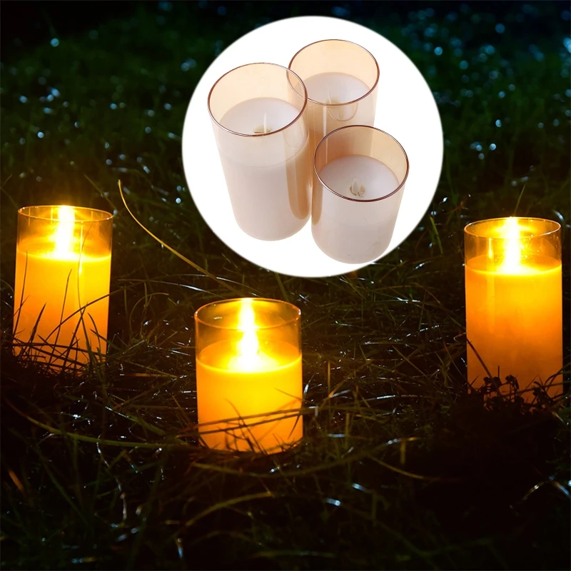

3pack Flameless Led Candles Flickering Timer Remote Fake Wick Moving Flame Faux