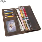 Длинный кошелек мужской из кожи Крейзи Хорс, складной бумажник из коричневой воловьей кожи, удлиненный чехол из воловьей кожи с кармашком для телефона и кредитницей