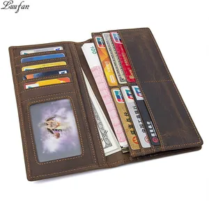 Длинный кошелек мужской из кожи Крейзи Хорс, складной бумажник из коричневой воловьей кожи, удлиненный чехол из воловьей кожи с кармашком для телефона и кредитницей