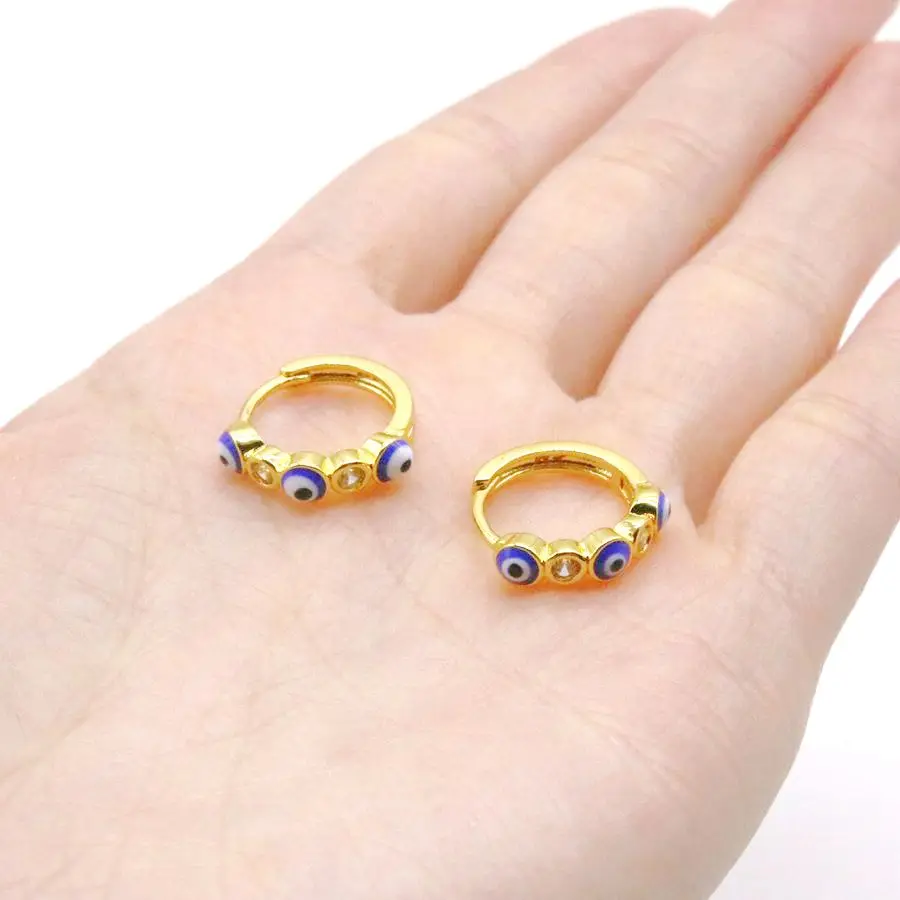

Rhinestone Evil Eye Earrings For Women 14K Gold Vintage Simple Trendy Round Eye Hoop Earrings Ear Stud Jewelry