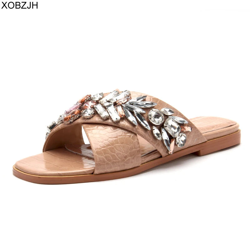 Дубай Дизайнерская обувь на плоской подошве кожаные шлепанцы роскошная женская