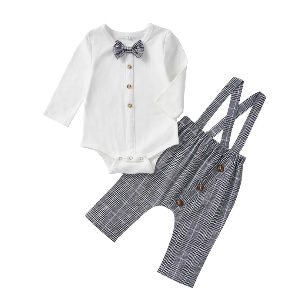 fashion Baby Boy Clothing Set autumn style Newborn Gentleman long sleeve romper lattice Bib pants suits new |