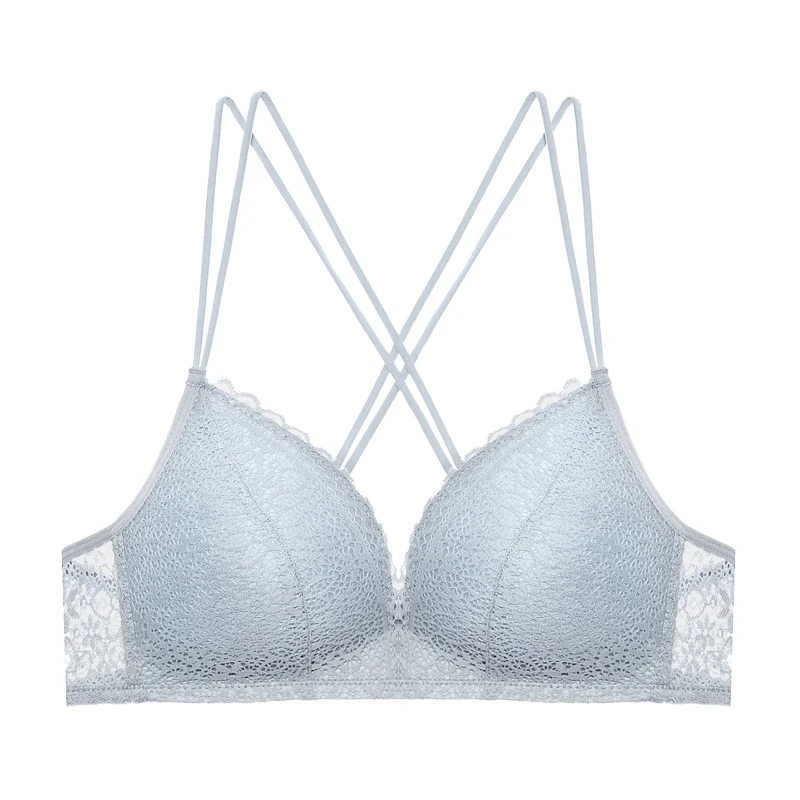 GRAY BRA Новинка, женское нижнее белье, комплект с бюстгальтером, кружевной сексуальный бюстгальтер пуш-ап и трусики, удобный бюстгальтер с бантом, регулируемый бюстгальтер с глубоким v-образным вырезом - Цвет: GRAY BRA