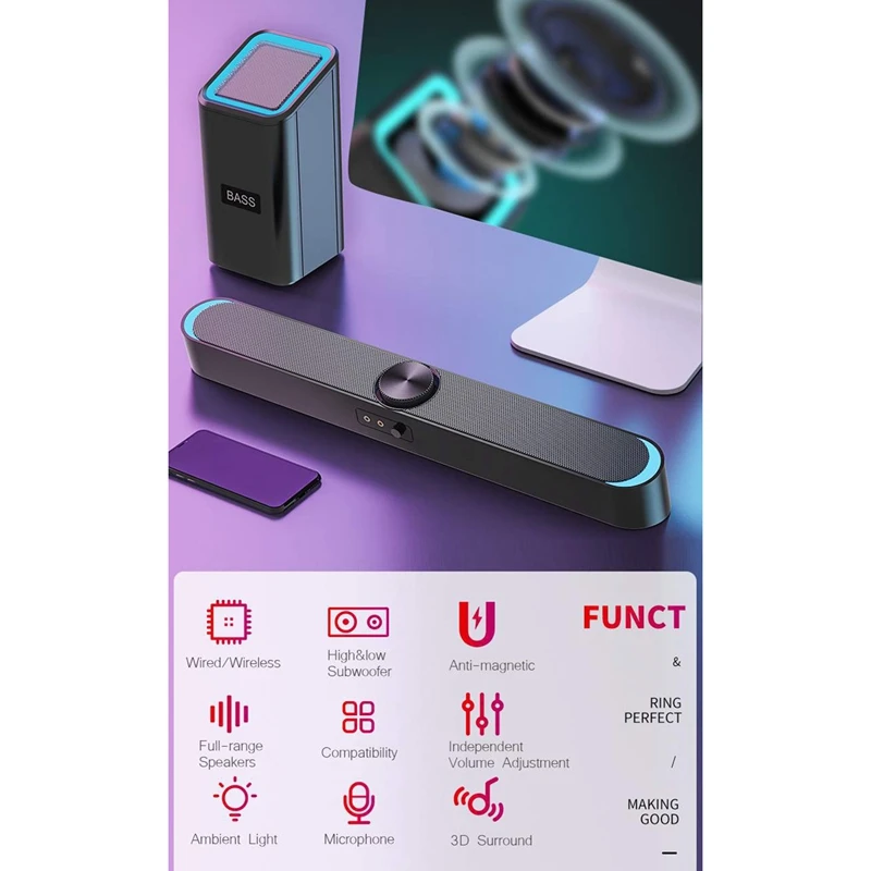 D 238 Bluetooth Звуковая Панель с реверсивным звуковым Беспроводной Динамик басовый